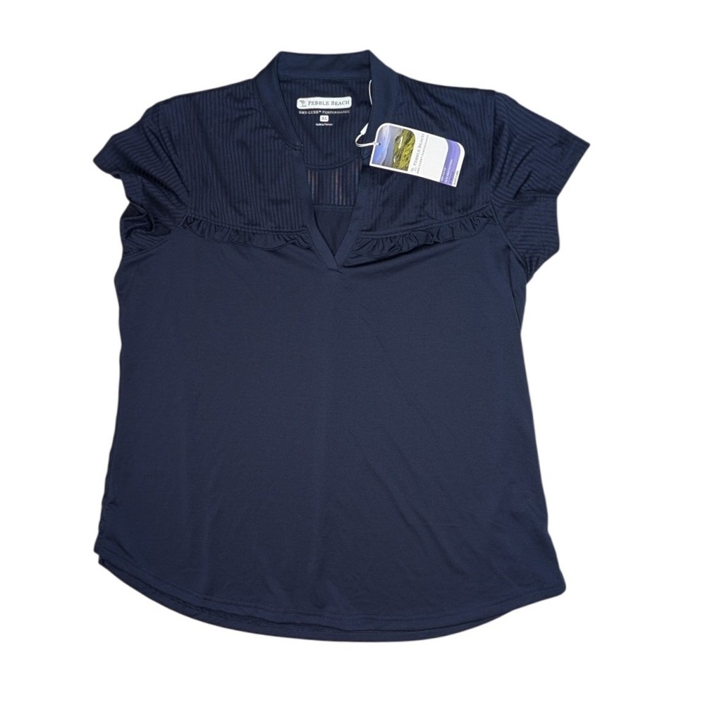 Pebble Beach Golf Polo Womens XL Navy Blue Dry-Luxe Performance Ribbed V-Neck